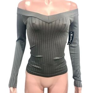 Gray Seamless Ribbed Fitted Off Sh Nwt O/S